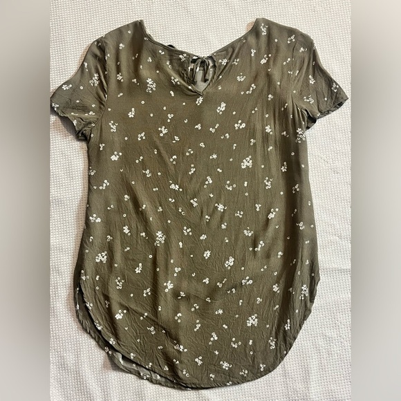 Lauren Conrad Olive Green Floral Women's Top Size XS - Picture 7 of 9